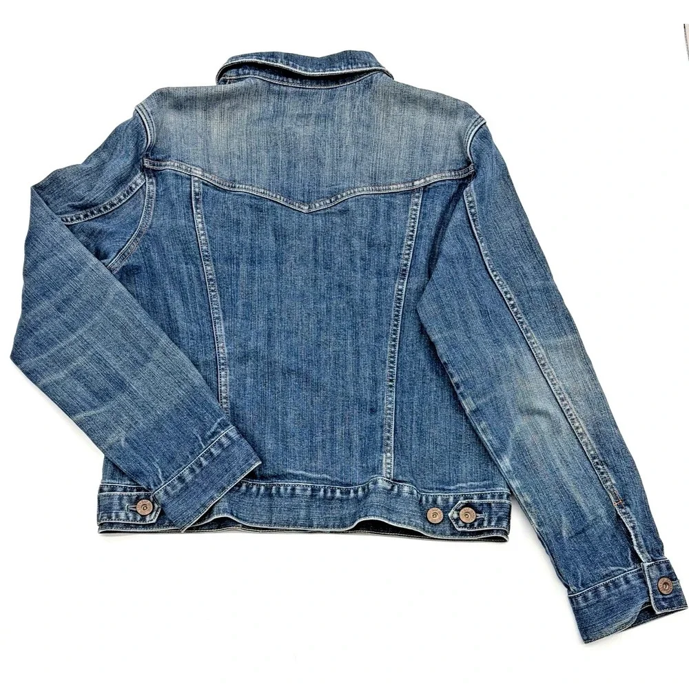 GAP Jean Jacket Womens Size Medium Trucker Blue Denim Stretch Y2K VTG Distressed